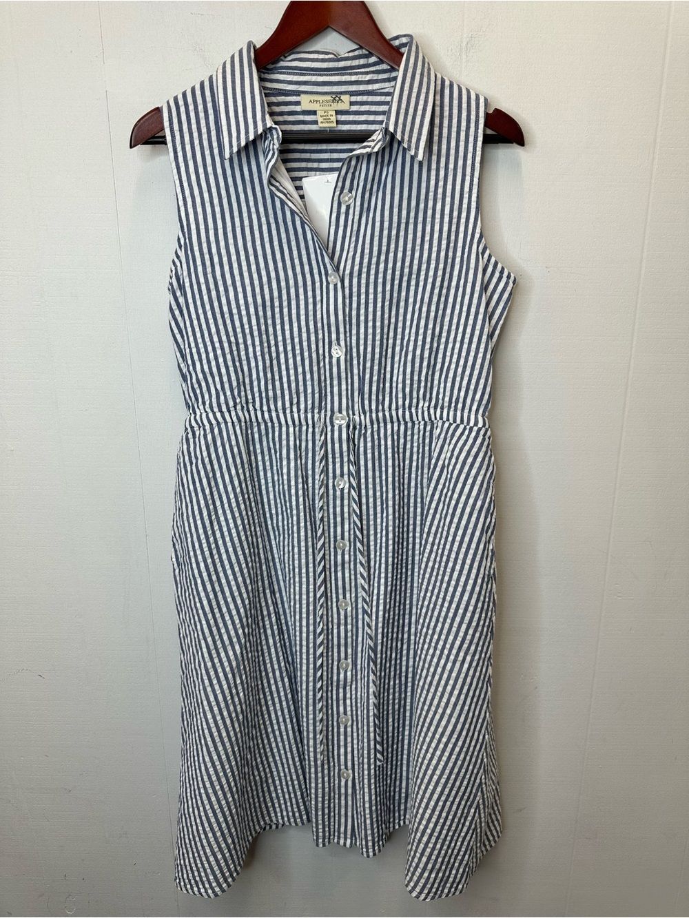 Appleseed's PS Blue and White Striped Sleeveless Midi Shirt Dress
